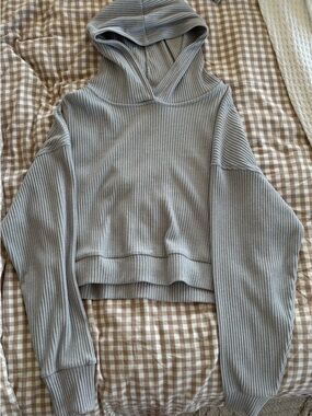 Cropped Ribbed Hoodie Matching Set | Light Gray/Blue | Better/Together